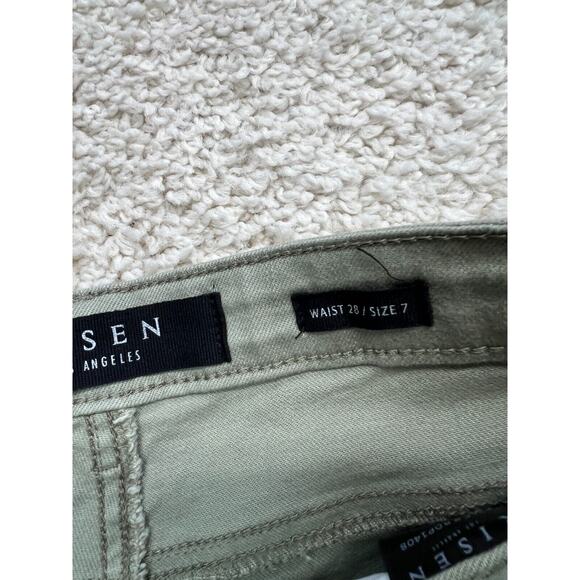 Risen Jeans Womens 28 Green Denim Mid Rise Straight Leg Raw Hem Normcore Basic - Picture 7 of 11